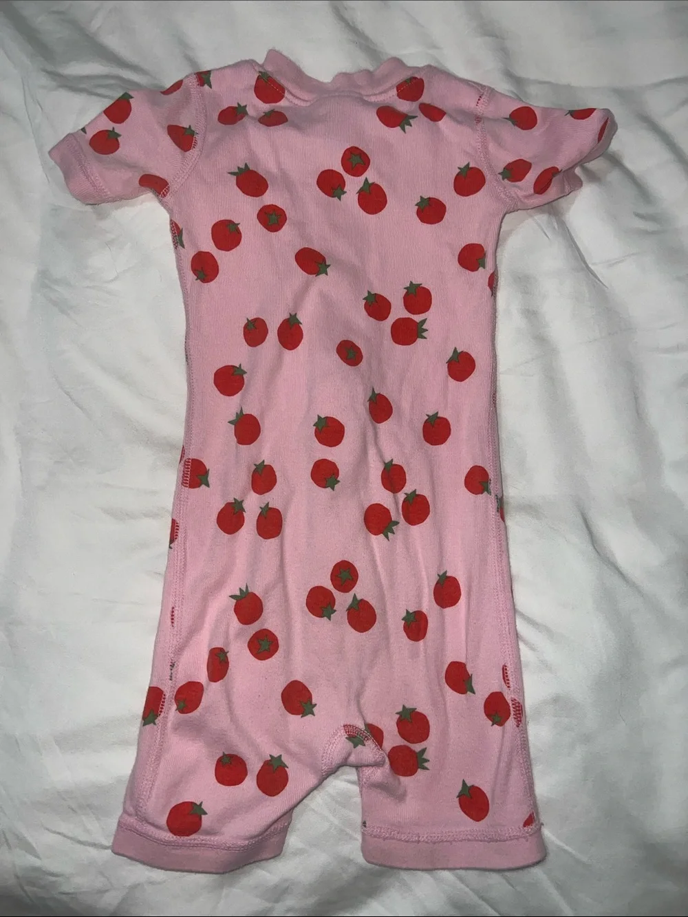 Hanna Andersson Pink Strawberry Print Short Sleeve Zipper Romper